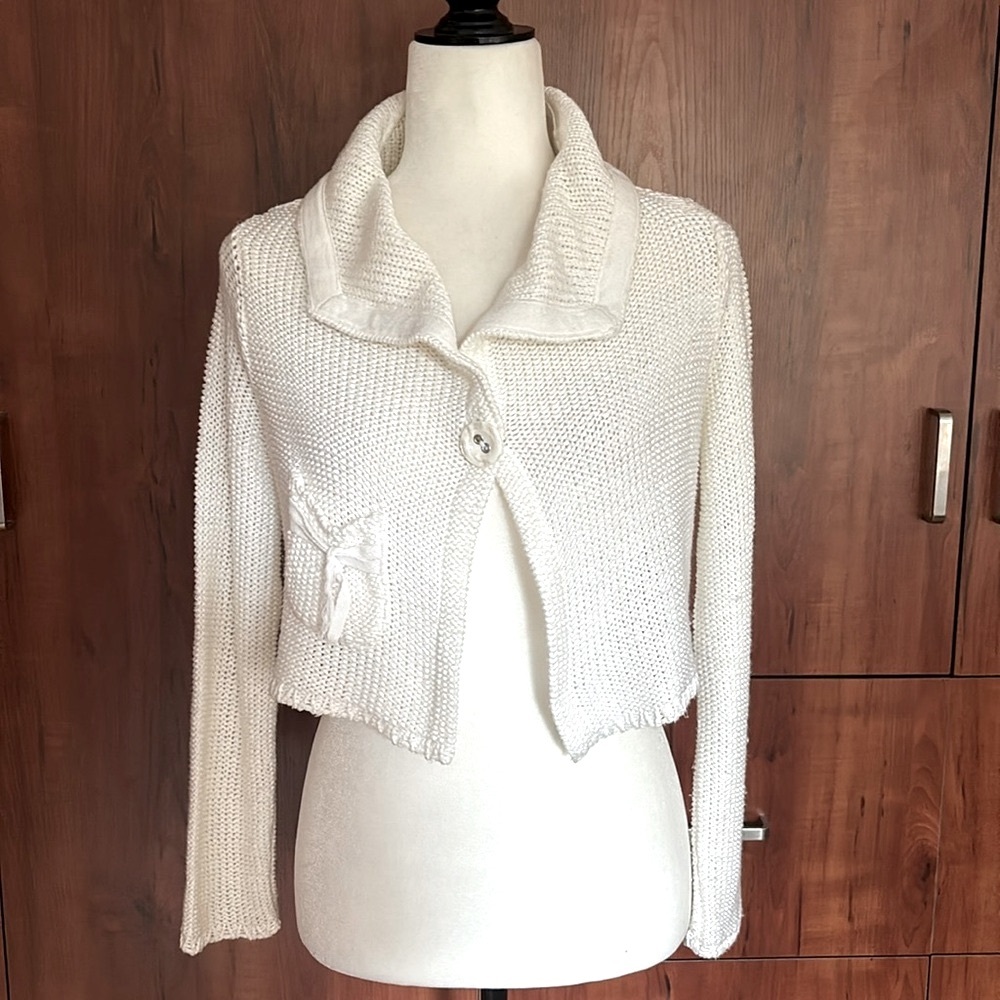 Free People Crop Knit One Button Sweater/Cardigan
